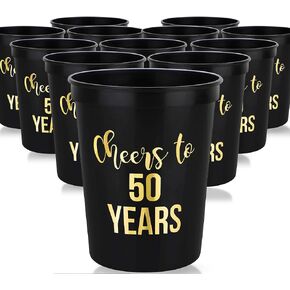 Cheers to 30 Years Cups, 30th Birthday Party Cups, Set of 12, 16oz Black and Gold Stadium 30th Birthday Cups, Perfect for Birthday Parties, Birthday Decorations in Kuwait