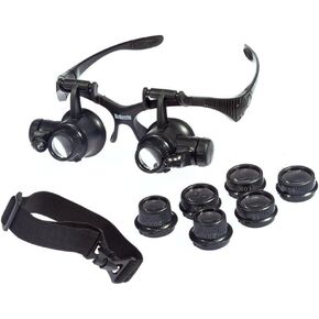 مكبرة من Glsses 10 × 15 × 20 × 25 × LED إضاءة مزدوجة عيون المجوهرات مكبرة أدوات إصلاح النظارات للنقش المصغر in Kuwait