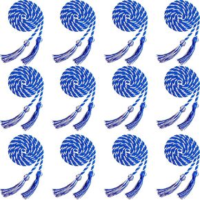 12 Pieces Graduation Honor Cord Braided Honor Cord with Tassel Graduation Decoration Braided Cords for Graduation Students Grad Days and Graduates Photography (Dark Blue with White)