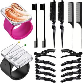 Magnetic Pincushion for Sewing 2 Pieces, Silicone Wrist Magnetic Wristband for Braiding Gel, Pin Cushion Holder Bracelet for Quilting Sewing & Hairstylists (Rose Red+Black)