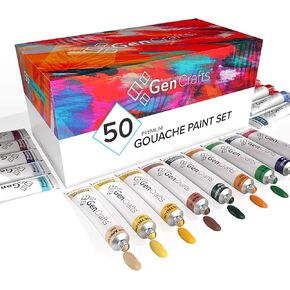 GenCrafts Gouache Paint 50 Colors 12 ml/ 0.406 oz. - Quality Non Toxic Pigment Paints for Canvas, Fabric, Crafts, and More in Kuwait