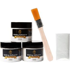 Gilding Adhesive, 100ml Epoxy Resin Gold Leaf Adhesive for Professional Craft Use, Water Based Varnish for Protect The Surface of Gold Foil from Oxidating (Brush + Gloves as Gifts)