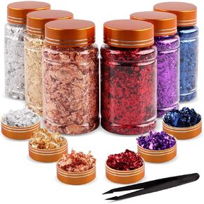 6 Boxes Gilding Flakes, Gold Foil Flakes for Resin, Gold Leaf Gilding Flakes Metallic Foil Flakes with Tweezers for Painting Arts and Resin Crafts, Nail Art (Gold, Silver, Copper, Red, Blue, Purple) in Saudi Arabia