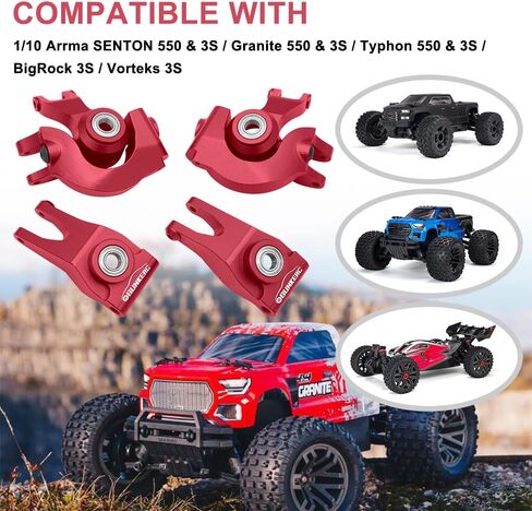 OGUNKE RC Aluminum Front Steering Block&Caster Block and Rear Hub with Ball Bearings Upgrade Parts for 1/10 Arrma Senton Granite Typhon BigRock (Blue) in Kuwait