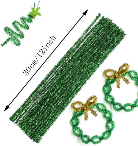 100 قطعة من منظفات الأنابيب الخضراء اللامعة من شانيل للحرف اليدوية والفنون وحفلات الزفاف والمنزل والحفلات وتزيين العطلات 6 مم × 12 بوصة (أخضر لامع) in Kuwait