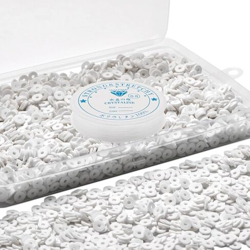 4000 قطعة من خرز الطين الأبيض لصنع الأساور، خرز مسطح من البوليمر لصنع القلائد والمجوهرات، مجموعة متنوعة من الخرز القرصي الرفيع هيشي هيشي 6 مم in Kuwait