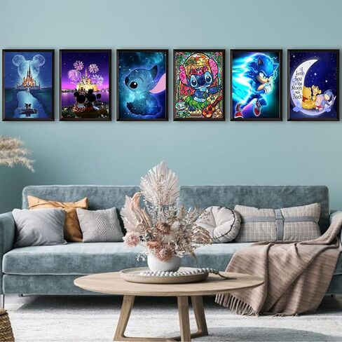 مجموعة الرسم الماسي 12 قطعة للبالغين والمبتدئين والاطفال من هكيجوي - مجموعات فنية ماسية كرتونية لغرز الاحجار الكريمة، هدية ديكور حائط المنزل (12 × 16 انش) in Kuwait