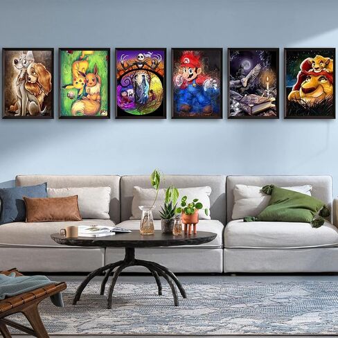 مجموعة الرسم الماسي 12 قطعة للبالغين والمبتدئين والاطفال من هكيجوي - مجموعات فنية ماسية كرتونية لغرز الاحجار الكريمة، هدية ديكور حائط المنزل (12 × 16 انش) in Kuwait