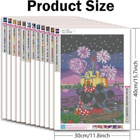 مجموعة الرسم الماسي 12 قطعة للبالغين والمبتدئين والاطفال من هكيجوي - مجموعات فنية ماسية كرتونية لغرز الاحجار الكريمة، هدية ديكور حائط المنزل (12 × 16 انش) in Kuwait