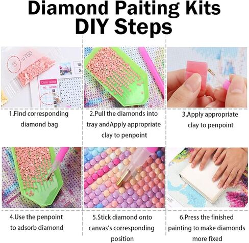 مجموعة الرسم الماسي 12 قطعة للبالغين والمبتدئين والاطفال من هكيجوي - مجموعات فنية ماسية كرتونية لغرز الاحجار الكريمة، هدية ديكور حائط المنزل (12 × 16 انش) in Kuwait