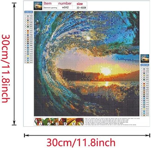 بي اوديو مجموعات الرسم الماسي من سلسلة المناظر الطبيعية للبالغين - موجات ذهبية - لوحة فنية ماسية مستديرة كاملة خماسية الابعاد يمكنك تركيبها بنفسك لتزيين جدران المنزل (11.8 × 11.8 انش) in Kuwait