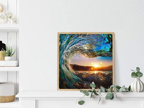 بي اوديو مجموعات الرسم الماسي من سلسلة المناظر الطبيعية للبالغين - موجات ذهبية - لوحة فنية ماسية مستديرة كاملة خماسية الابعاد يمكنك تركيبها بنفسك لتزيين جدران المنزل (11.8 × 11.8 انش) in Kuwait