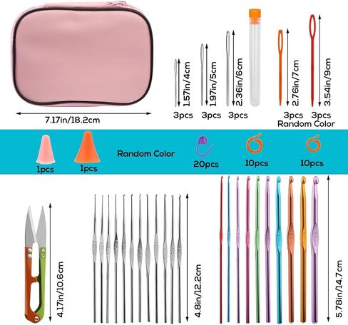 uoou 80 جهاز كمبيوتر شخصي الكروشيه السنانير مجموعة للمبتدئين، الكروشيه السنانير عدة الكروشيه مع حالة التخزين، إبر الحياكة المريحة إبر حادة، علامة غرزة الحياكة اليدوية أدوات الفن الحرفية للمبتدئين، برتقالي in Kuwait