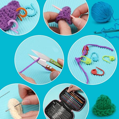 uoou 80 جهاز كمبيوتر شخصي الكروشيه السنانير مجموعة للمبتدئين، الكروشيه السنانير عدة الكروشيه مع حالة التخزين، إبر الحياكة المريحة إبر حادة، علامة غرزة الحياكة اليدوية أدوات الفن الحرفية للمبتدئين، برتقالي in Kuwait
