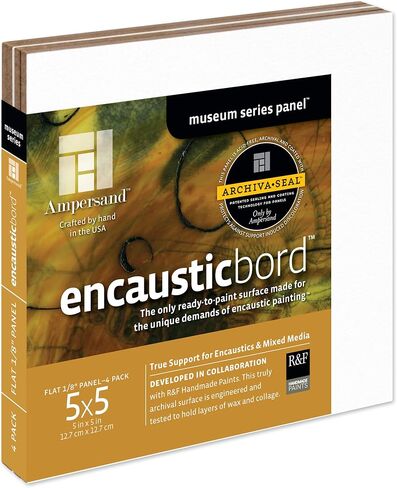 Ampersand Art Supply Wood Painting Panel: Museum Series Encausticbord: 1/8 Inch Depth, 5x5 - Pack of 4 in Saudi Arabia