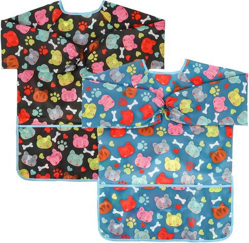 Casoty 2 حزمة مآزر فنية للأطفال، ثوب فني مقاوم للماء للأطفال، ثوب طلاء للأطفال الصغار، ثوب رسم للأطفال، ثوب طلاء للأطفال، مريلة رسم بأكمام طويلة مع 3 جيوب فسيحة لعمر 2-6 سنوات in Kuwait