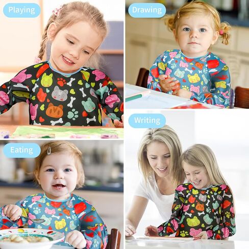 Casoty 2 حزمة مآزر فنية للأطفال، ثوب فني مقاوم للماء للأطفال، ثوب طلاء للأطفال الصغار، ثوب رسم للأطفال، ثوب طلاء للأطفال، مريلة رسم بأكمام طويلة مع 3 جيوب فسيحة لعمر 2-6 سنوات in Kuwait