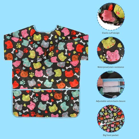 Casoty 2 حزمة مآزر فنية للأطفال، ثوب فني مقاوم للماء للأطفال، ثوب طلاء للأطفال الصغار، ثوب رسم للأطفال، ثوب طلاء للأطفال، مريلة رسم بأكمام طويلة مع 3 جيوب فسيحة لعمر 2-6 سنوات in Kuwait