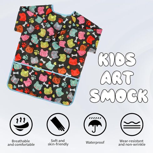 Casoty 2 حزمة مآزر فنية للأطفال، ثوب فني مقاوم للماء للأطفال، ثوب طلاء للأطفال الصغار، ثوب رسم للأطفال، ثوب طلاء للأطفال، مريلة رسم بأكمام طويلة مع 3 جيوب فسيحة لعمر 2-6 سنوات in Kuwait