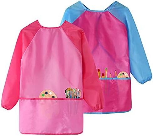 GODR7OY Kids Art Smocks، مريلة رسم للفنانين مع كم و3 جيوب، طقم من قطعتين باللون الأسود/الأبيض in Saudi Arabia