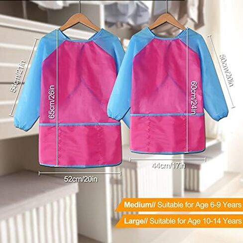 GODR7OY Kids Art Smocks، مريلة رسم للفنانين مع كم و3 جيوب، طقم من قطعتين باللون الأسود/الأبيض in Saudi Arabia