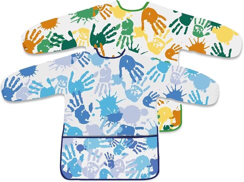 2 Pcs Kids Art Smock Painting Toddler Smock Long Sleeve with 3 Pockets for Kids Art Painting Activity Kitchen Crafts (Pink, Red) in Kuwait