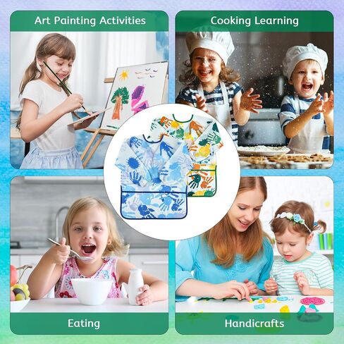 2 Pcs Kids Art Smock Painting Toddler Smock Long Sleeve with 3 Pockets for Kids Art Painting Activity Kitchen Crafts (Pink, Red) in Kuwait