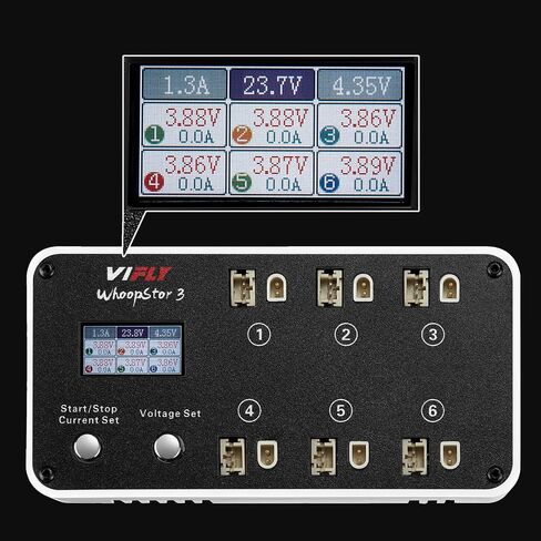 VIFLY WhoopStor V3 6 Ports 1S LiPo Battery Storage Charger and Discharger with LCD Display Tiny Whoop Charger with PH2.0 and BT2.0 Connectors in Saudi Arabia