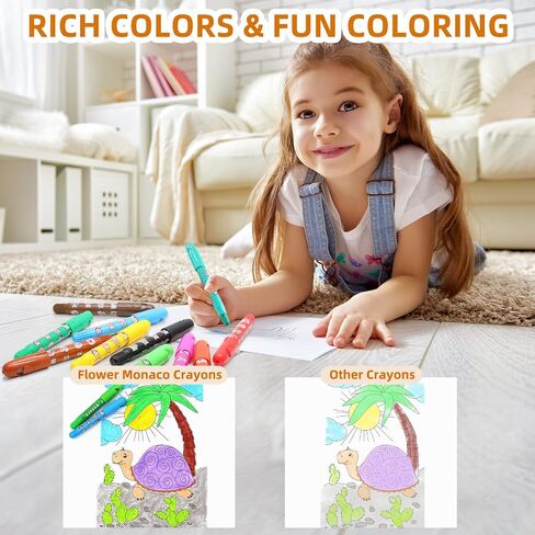 Lebze 12 Colors Kids Crayons, Non Toxic Silky, Jumbo Washable Coloring Tool, Large Size for Children, Safe Art School Supplies for Boys & Girls Flower Monaco in Saudi Arabia