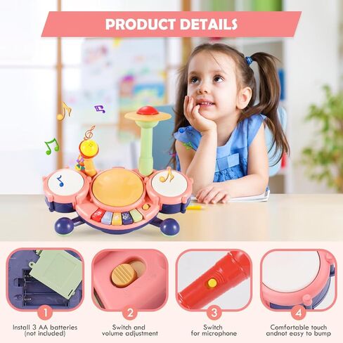 ألعاب الآلات الموسيقية للأطفال الصغار من أومولا، مجموعة طبول للأطفال، الإيقاع، الماراكا، الدف، الفلوت، الهارمونيكا، البوق، الخشخشة، مجموعة ألعاب موسيقية تعليمية، هدية تعليمية للأولاد والبنات in Kuwait