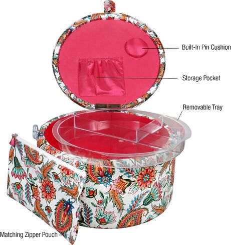 SINGER Large Premium Round Sewing Basket Paisley Floral Print with Matching Zipper Pouch in Kuwait