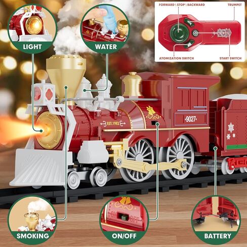 مجموعة قطار عيد الميلاد من سوبديكس، قطار التحكم عن بعد مع البخار والصوت والضوء، لعبة قطار كهربائي مع قاطرة وسيارات ومسارات، رائعة للفتيات والفتيان 3 4 5 6 7 8 سنوات فما فوق in Kuwait