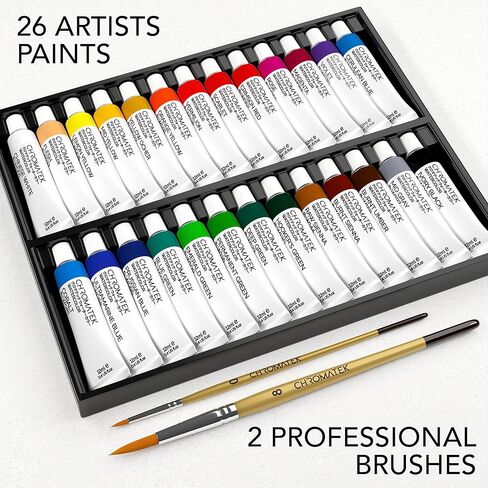 مجموعة ألوان مائية من كروماتيك | طقم مكون من 62 قطعة | مع دورة تعليمية بالفيديو | الكبار والأطفال والمبتدئين والفنانين المحترفين | ورق، 8 فرش، لوحة ألوان، أكوابين، شريط لاصق | أنابيب 12 مل in Kuwait