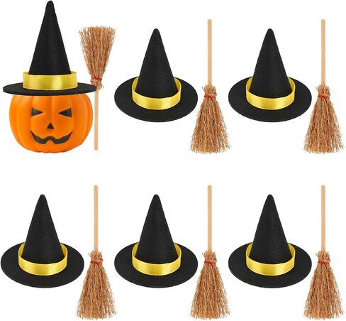Luckforest Mini Witch Hats and Mini Broom, Small Witch Hats for Crafts, 20 Pcs Halloween Party Decorations Costume Cosplay Accessory in Saudi Arabia