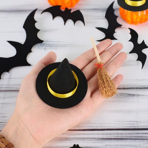 Luckforest Mini Witch Hats and Mini Broom, Small Witch Hats for Crafts, 20 Pcs Halloween Party Decorations Costume Cosplay Accessory in Saudi Arabia