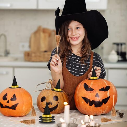 Luckforest Mini Witch Hats and Mini Broom, Small Witch Hats for Crafts, 20 Pcs Halloween Party Decorations Costume Cosplay Accessory in Saudi Arabia