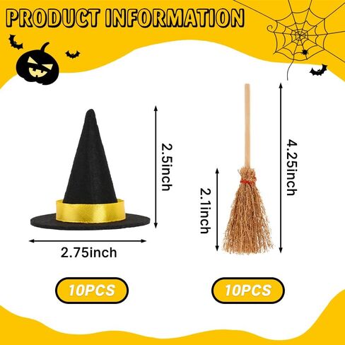 Luckforest Mini Witch Hats and Mini Broom, Small Witch Hats for Crafts, 20 Pcs Halloween Party Decorations Costume Cosplay Accessory in Saudi Arabia