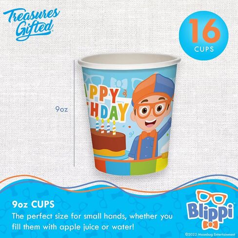 أكواب حفلات Blippi الورقية المرخصة رسميًا من Treasures Gifted 24 قيراط - أكواب Blippi سعة 9 أونصة للأطفال - أكواب حفلات أعياد الميلاد Blippi - لوازم حفلات Blippi - لوازم حفلات أعياد الميلاد Blippi in Saudi Arabia