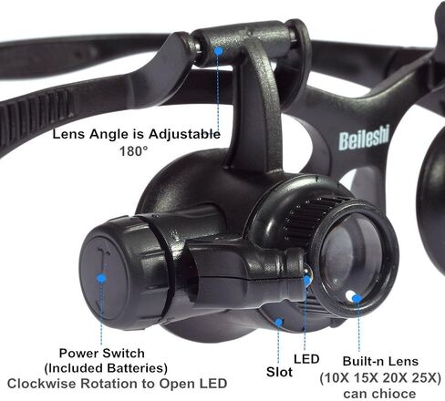 مكبرة من Glsses 10 × 15 × 20 × 25 × LED إضاءة مزدوجة عيون المجوهرات مكبرة أدوات إصلاح النظارات للنقش المصغر in Kuwait