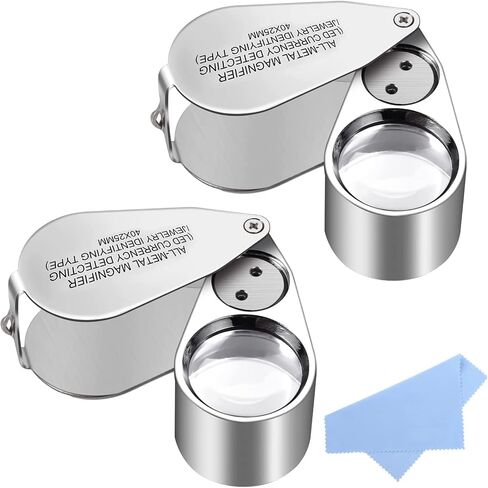 40X Full Metal Illuminated Jewelry Loop Magnifier,Delixike Pocket Folding Magnifying Glass Jewelers Eye Loupe with LED Light(LED Currency Detecting/Jewlers Identifying Type Lupe) in Kuwait
