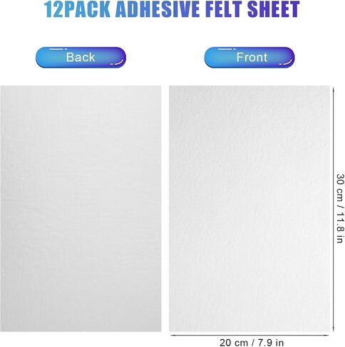 12 Sheets Self Adhesive Felt Sheets, 7.9x11.8inch Sticky Back Felt Sheets for Crafts Felt Drawer Liner for Jewelry Box Drawer DIY Crafts (White) in Kuwait