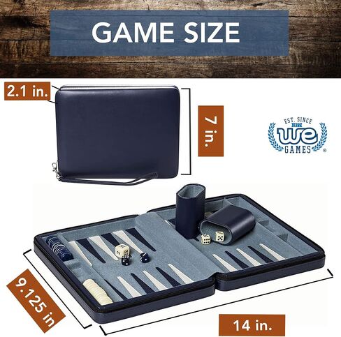 WE Games Backgammon Set, Board Games for Adults - Travel Games - Black with Gray Stripe Magnetic Leatherette Backgammon Board and Carrying Strap - Travel Backgammon Sets for Adults in Kuwait