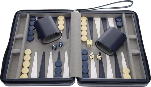 WE Games Backgammon Set, Board Games for Adults - Travel Games - Black with Gray Stripe Magnetic Leatherette Backgammon Board and Carrying Strap - Travel Backgammon Sets for Adults in Kuwait