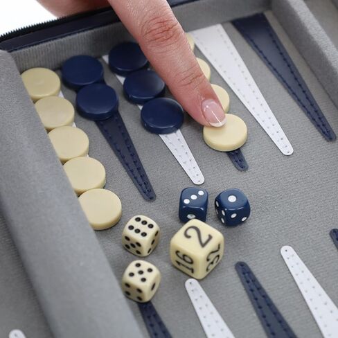 WE Games Backgammon Set, Board Games for Adults - Travel Games - Black with Gray Stripe Magnetic Leatherette Backgammon Board and Carrying Strap - Travel Backgammon Sets for Adults in Kuwait