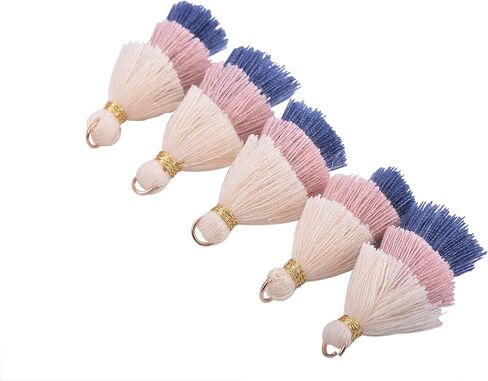 KONMAY 10pcs 1.4''(3.5cm) Tiny Tri-Layered Tassels with Gold Jump Ring for Jewelry Making, Clothing in Kuwait