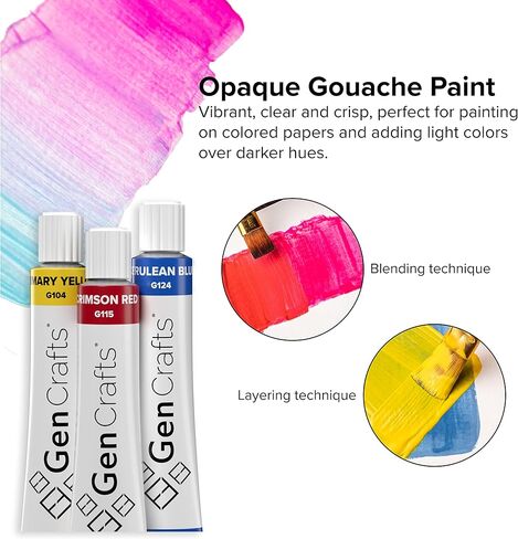 GenCrafts Gouache Paint 50 Colors 12 ml/ 0.406 oz. - Quality Non Toxic Pigment Paints for Canvas, Fabric, Crafts, and More in Kuwait