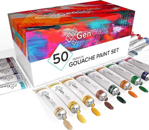 GenCrafts Gouache Paint 50 Colors 12 ml/ 0.406 oz. - Quality Non Toxic Pigment Paints for Canvas, Fabric, Crafts, and More in Kuwait