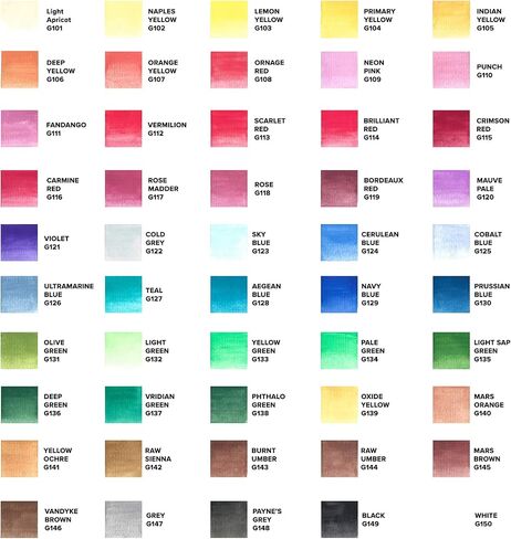 GenCrafts Gouache Paint 50 Colors 12 ml/ 0.406 oz. - Quality Non Toxic Pigment Paints for Canvas, Fabric, Crafts, and More in Kuwait