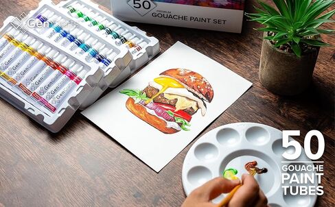 GenCrafts Gouache Paint 50 Colors 12 ml/ 0.406 oz. - Quality Non Toxic Pigment Paints for Canvas, Fabric, Crafts, and More in Kuwait