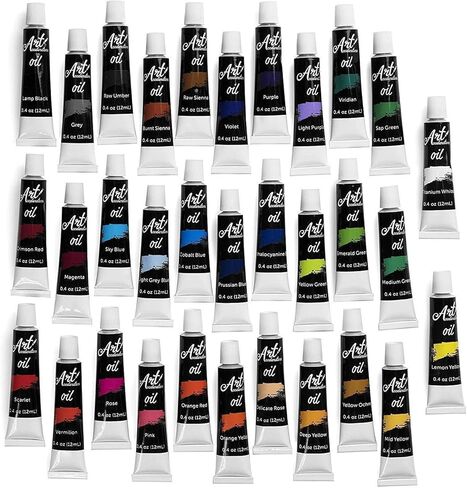 مجموعة طلاء زيتي - مجموعة من 32 لون للفنانين والبالغين والاطفال. مجموعة كاملة من الدهانات الزيتية الغنية بالصبغات. مجموعة لوازم فنية احترافية مع انبوب الوان 12 مل وفرشاة طلاء اضافية:) in Kuwait